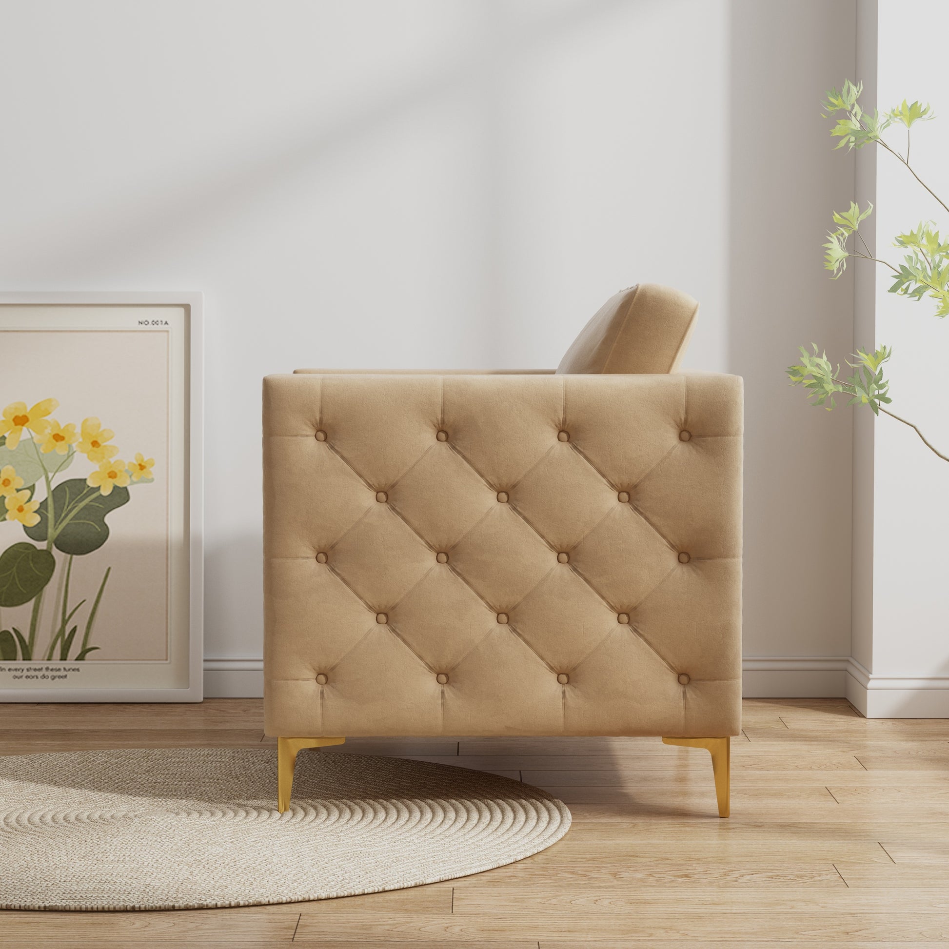 Accent Chair For Living Room Upholstered Arm Chair With Metal Legs Velvet Khaki Khaki Foam Fabric