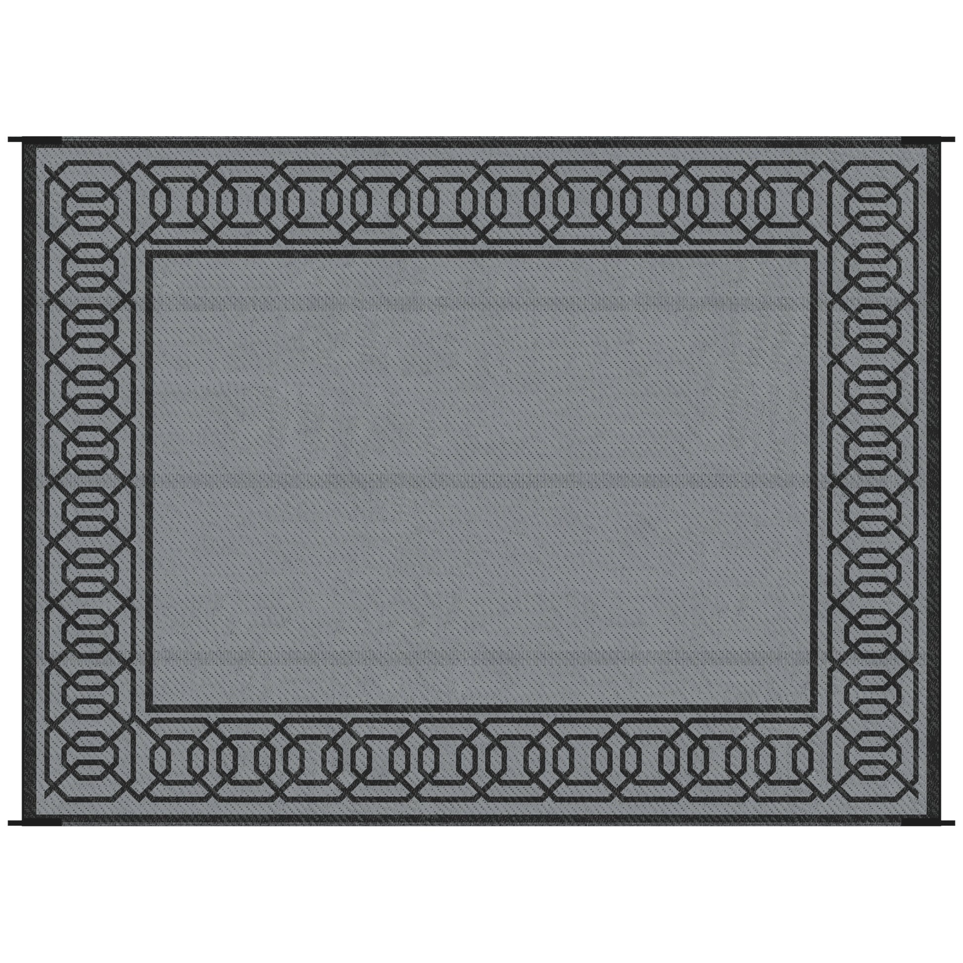Outsunny Reversible Outdoor Rug, 9' X 12' Waterproof Plastic Straw Floor Mat, Portable Rv Camping Carpet, Large Floor Mat For Backyard, Deck, Picnic, Beach, Black & Gray Border Black Grey Plastic