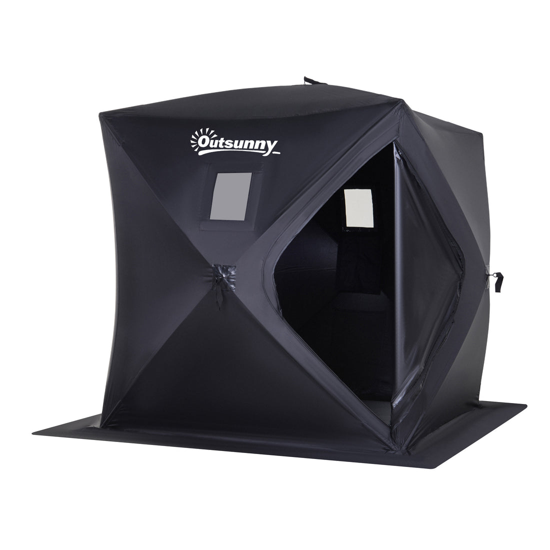 Outsunny 2 Person Ice Fishing Shelter, Pop Up Portable Ice Fishing Tent With Carry Bag, Windows And Anchors For Low Temp 22 , Black Black Cotton