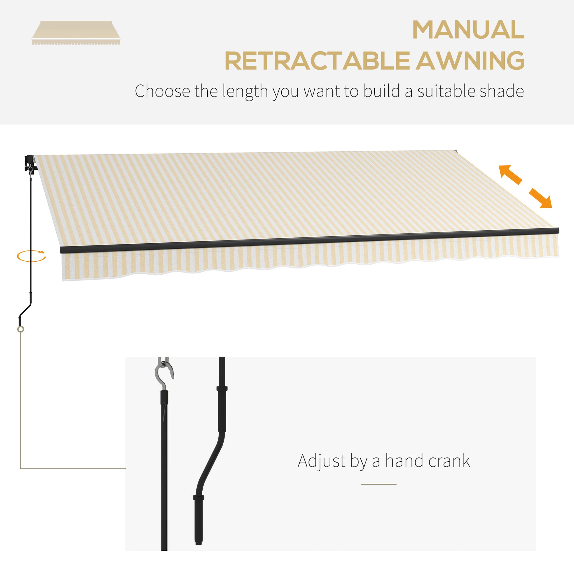 Outsunny 13' X 10' Retractable Awning, Patio Awning Sunshade Shelter With Manual Crank Handle, 280Gsm Uv Resistant Fabric And Aluminum Frame For Deck, Balcony, Yard, Beige And White Beige Polyester
