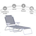 Outsunny Folding Chaise Lounge, Outdoor Sun Tanning Chair, 4 Position Reclining Back, Armrests, Metal Frame And Mesh Fabric For Beach, Yard, Patio, Gray Grey Metal