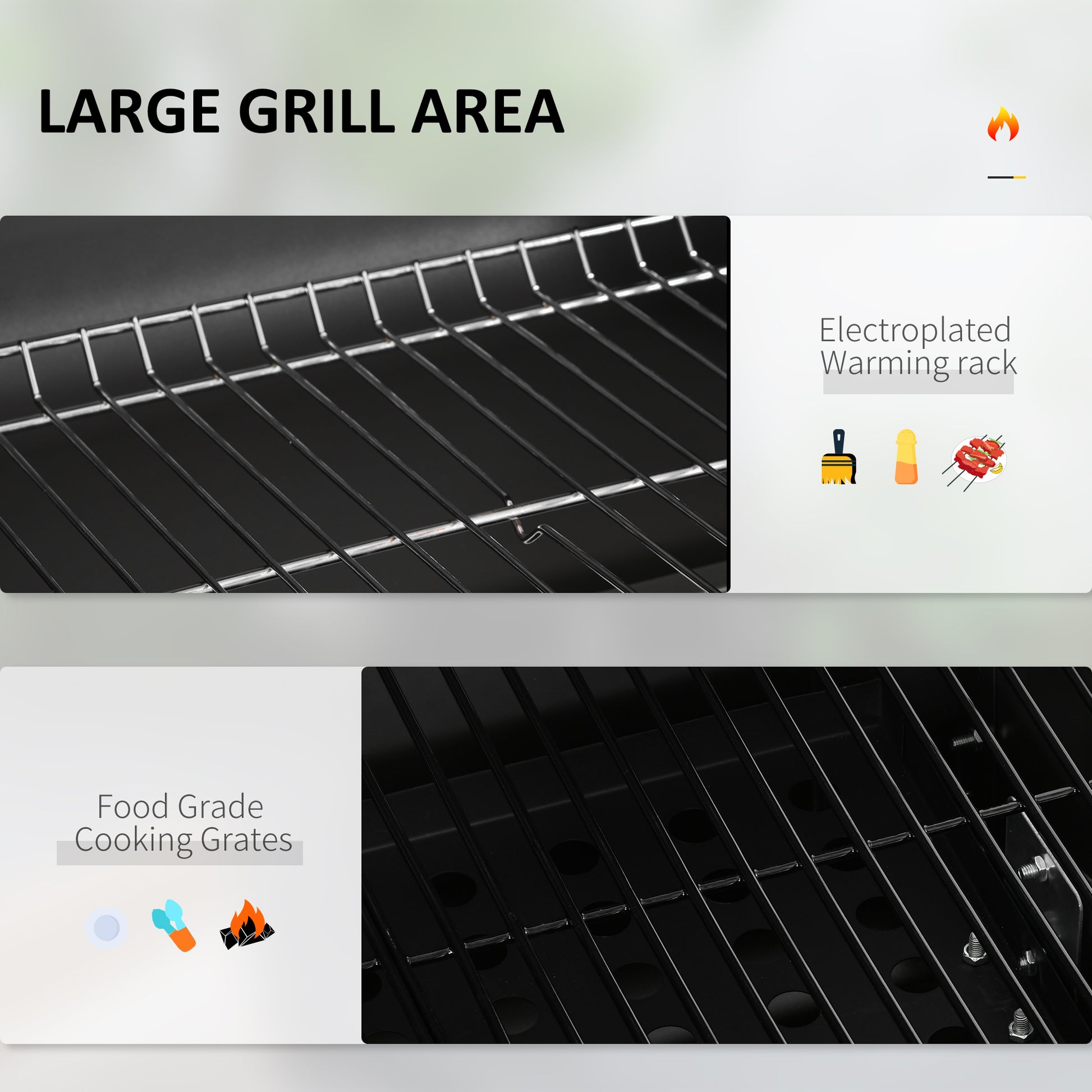 Outsunny Charcoal Bbq Grill, Outdoor Portable Cooker For Camping Or Backyard Picnic With Side Table, Bottom Storage Shelf, Wheels And Handle, Black Black Steel