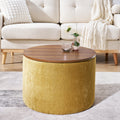 2 Piece Set Round Chenille Storage Ottoman, Equipped With A Drum Shaped Small Stool, Storage Space, And Mdf Made Desktop Panel Dark Yellow 23.62