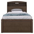 Twin Size Wooden Led Platform Bed With Trundle, With Storage Headboard, With Drawers, Brown Twin Brown Plywood