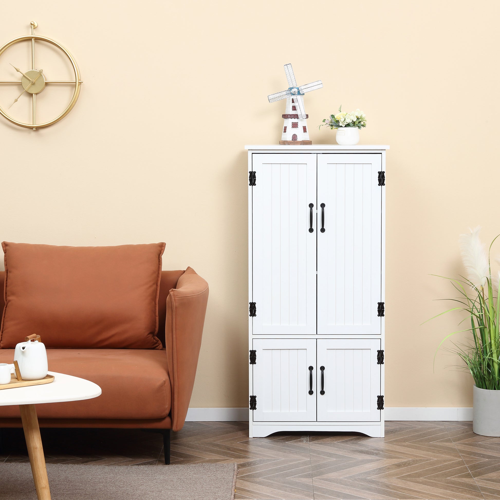 Homcom 48.5" Farmhouse Kitchen Pantry, Floor Storage Cabinet, Cupboard Organizer, White White Mdf