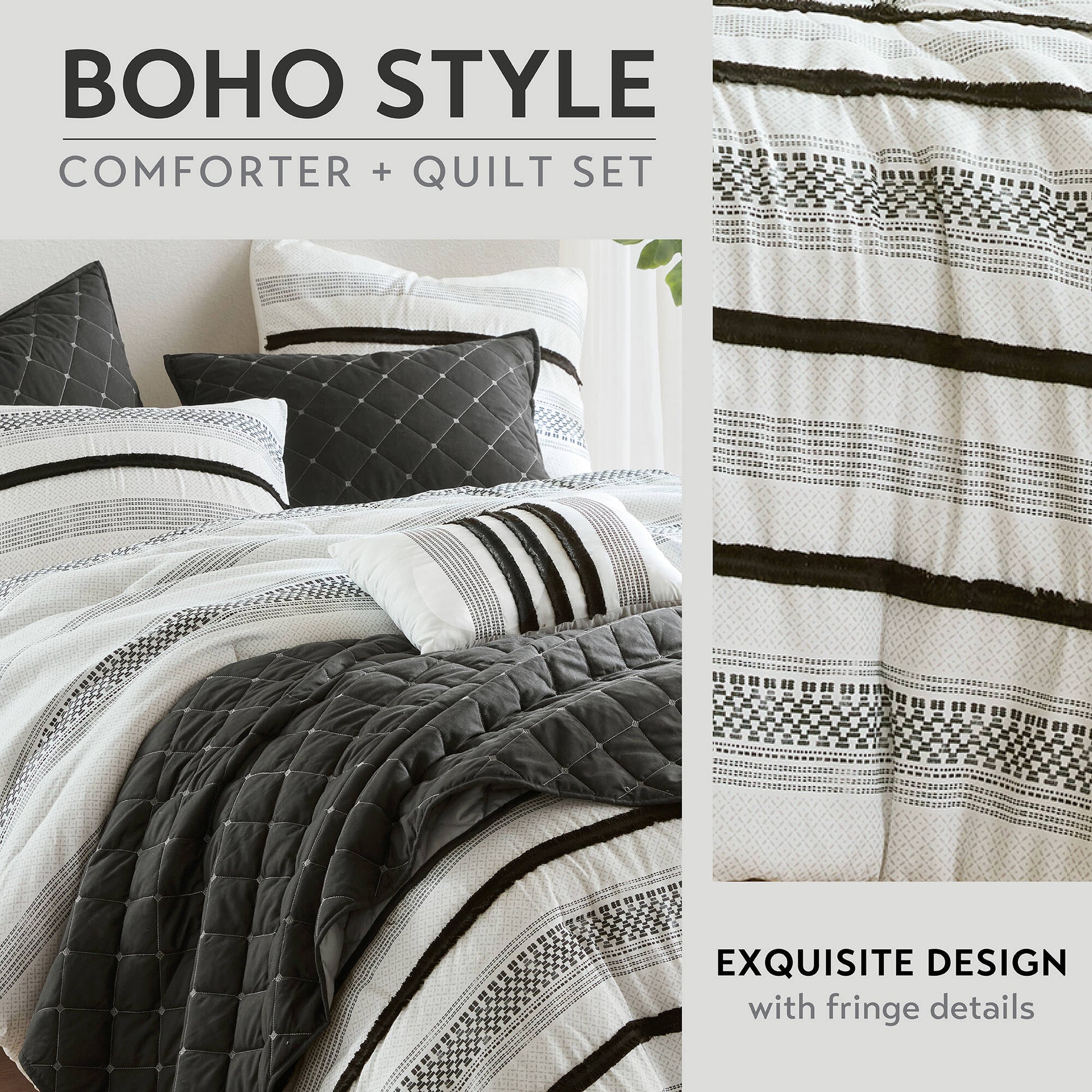 7 Piece Stripe Comforter And Quilt Set Full Queen Multicolor Polyester