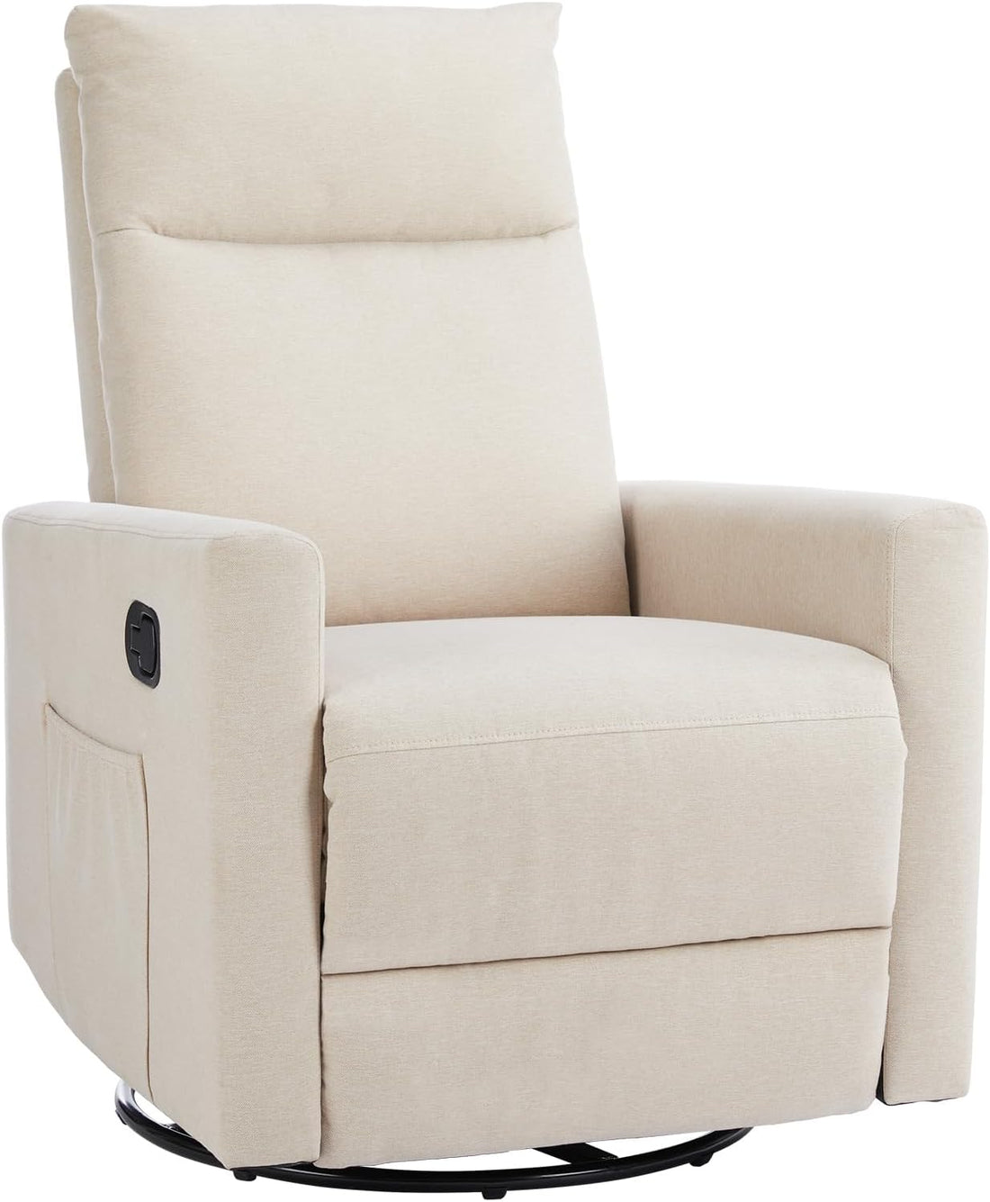 Swivel Rocking Chair, 360 Swivel Recliner Chairs For Bedroom, Office, Glider Nursery Chair For Bedroom Room, Faux Leather Reclining Sofa With Large Footrest, Beige Beige Metal