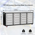 7Ft Garage Storage Cabinets With Workbench 20 Drawers Silver Silver Steel