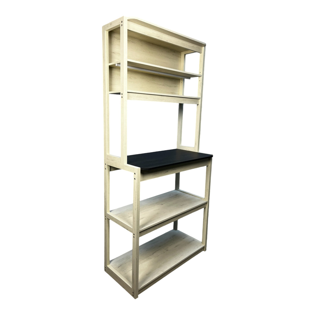 31.5" White And Black Color 5 Tier Bakers Rack For Kitchen With Storage, Coffee Bar, Kitchen Shelves, Microwave Stand White Black Particle Board