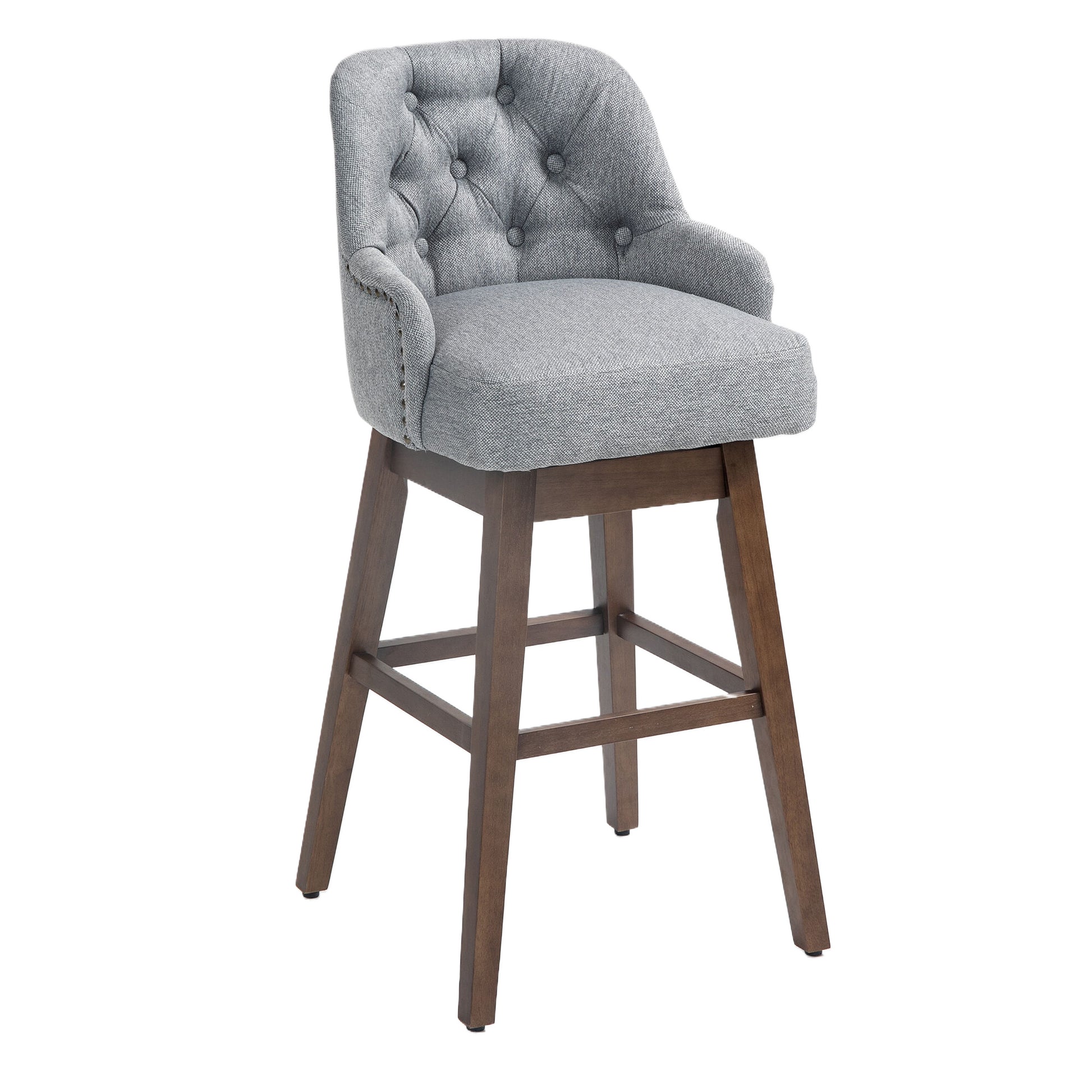 Coolmore Bar Stools Set Of 2 Counter Height Chairs With Footrest For Kitchen, Dining Room And 360 Degree Solid Wood Legs Swivel Bar Stools Set Of 2 Gray Linen Gray Foam Linen