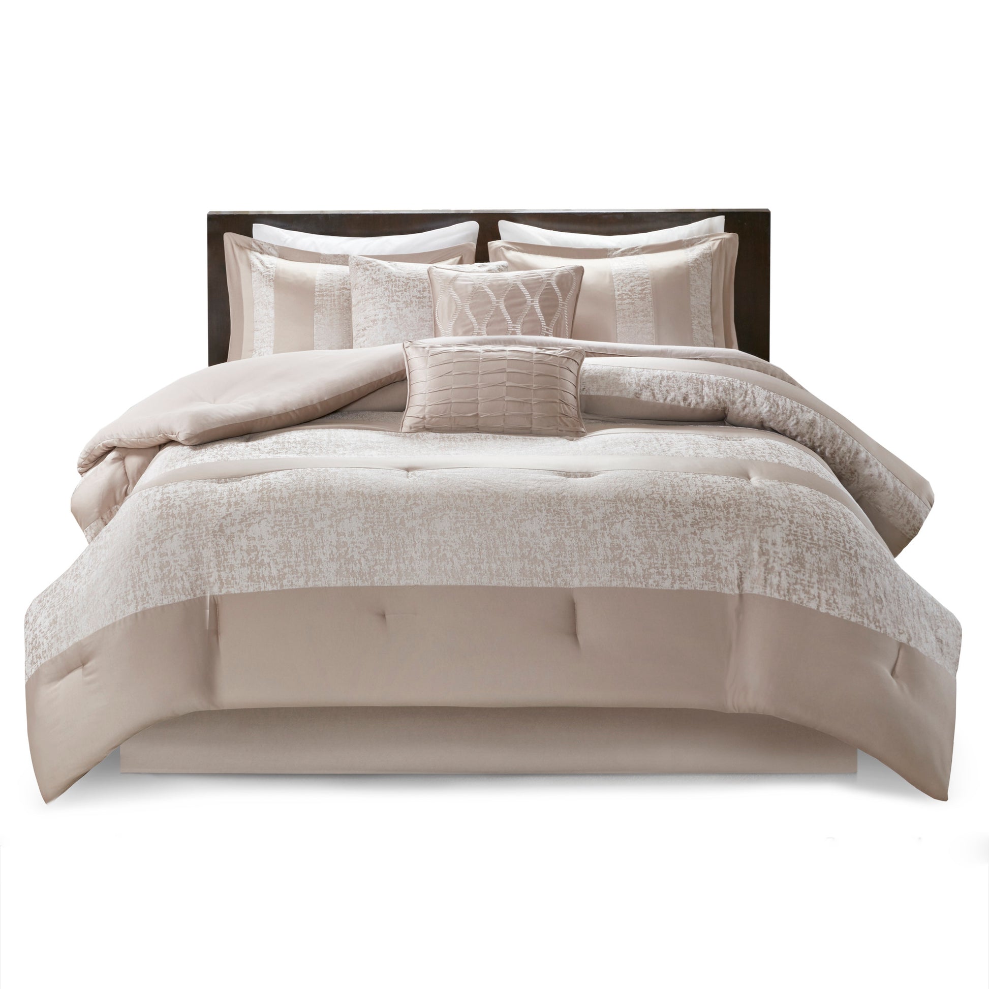 7 Piece Chenille Jacquard Comforter Set Taupe Cal King California King Multicolor Polyester