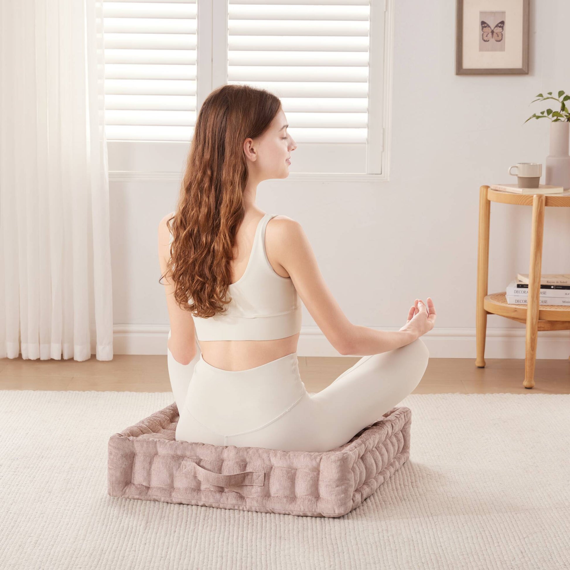Poly Chenille Square Floor Pillow Cushion 24X24" Blush Polyester
