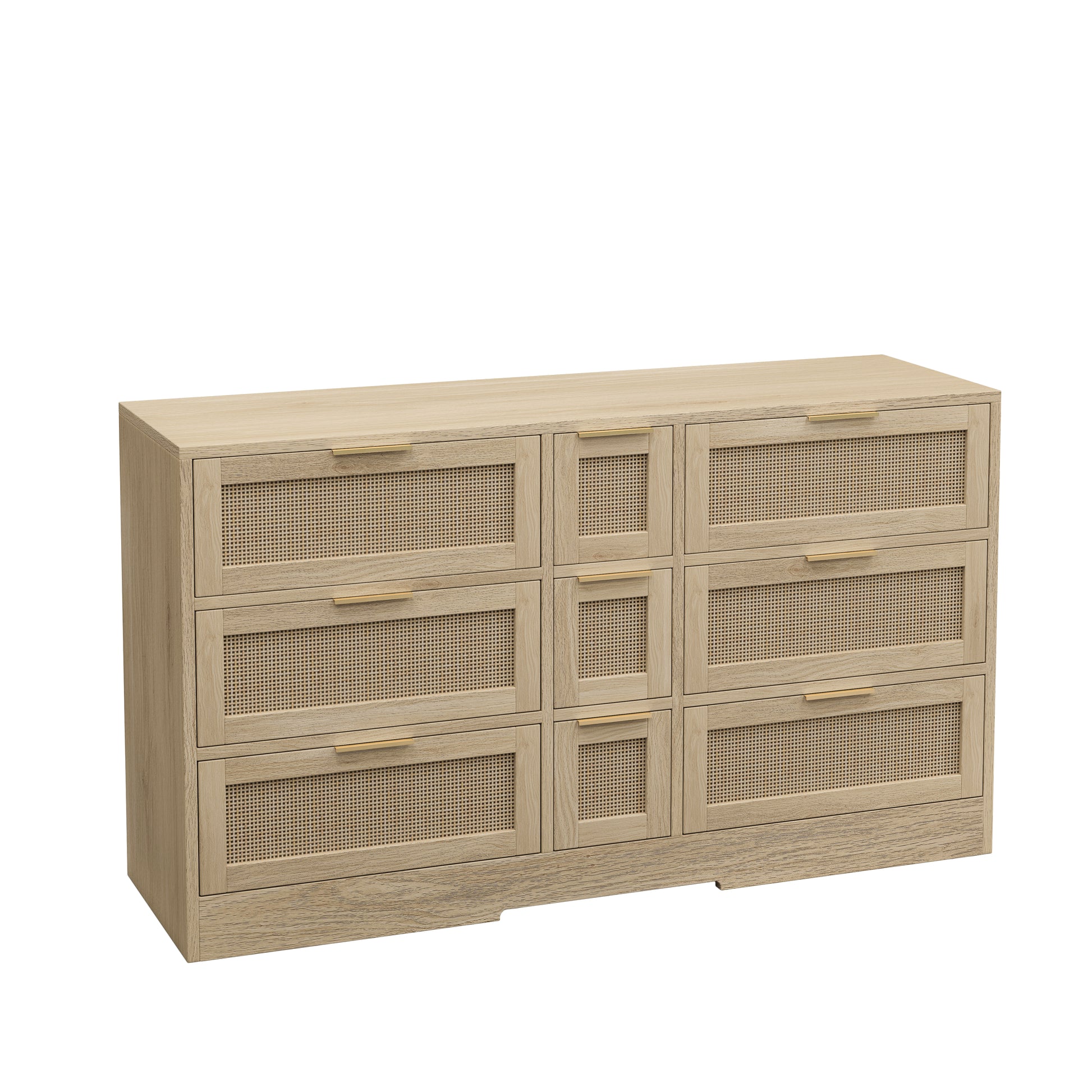 51.2 "Rattan Locker With Drawers, 9 Drawers, Metal Handles For Kitchen, Living Room, Bedroom Natural Natural Mdf