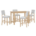 5 Piece Counter Height Dining Set, Classic Elegant Table And 4 Chairs In Natural Wood Wash Natural Wood Wash Solid Wood