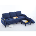 Blue Color Knock Down 3 Seat Combo Sofa With Storage Ottoman For Living Room Apartment Bedroom And Compact Room,Room, Upholstered Sectional Couch, L Shaped Bench With A Footrest, A Individual Stool White Wood Primary Living Space Heavy Duty Pine 3 Seat