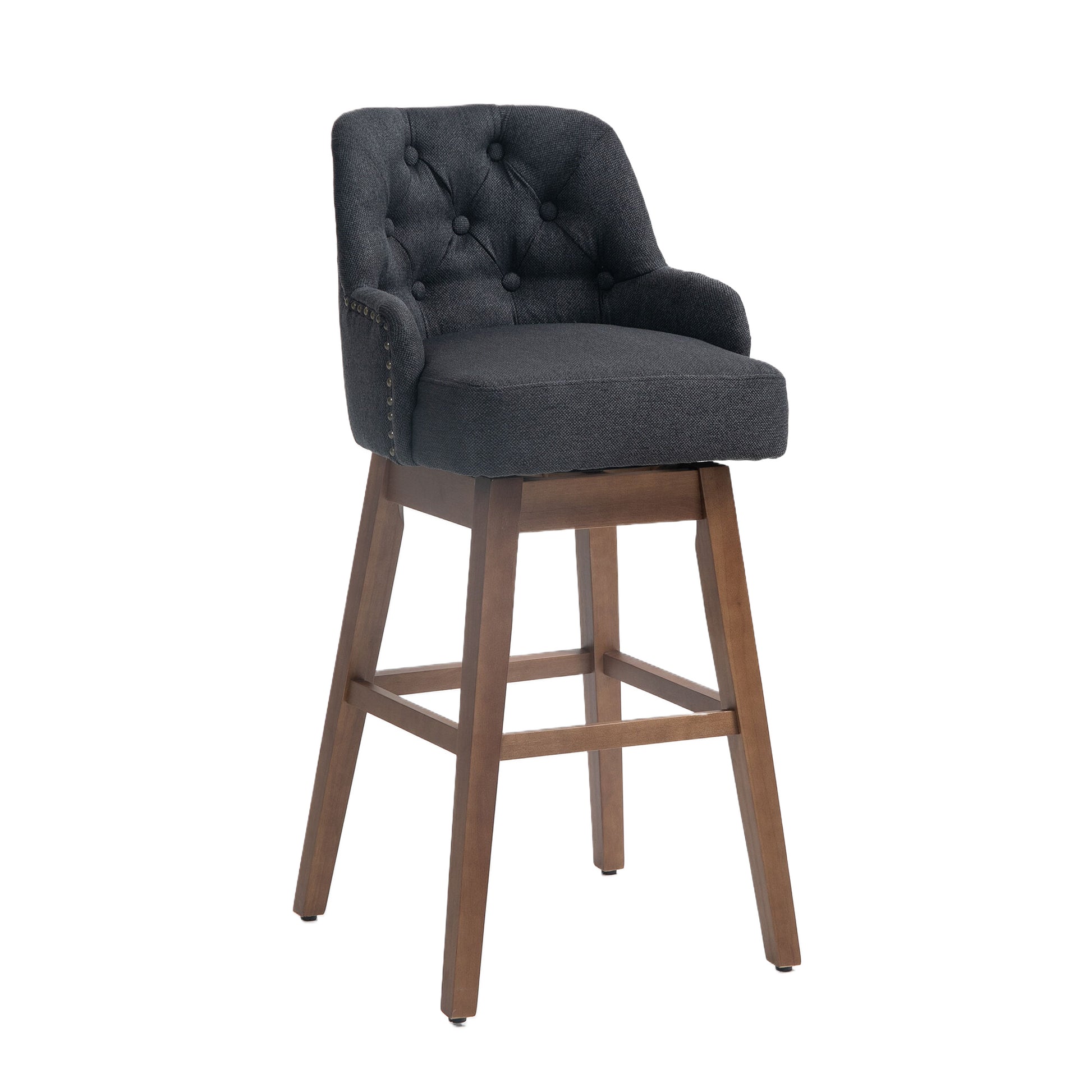 Coolmore Bar Stools Set Of 2 Counter Height Chairs With Footrest For Kitchen, Dining Room And 360 Degree Solid Wood Legs Swivel Bar Stools Set Of 2 Black Linen Black Foam Linen