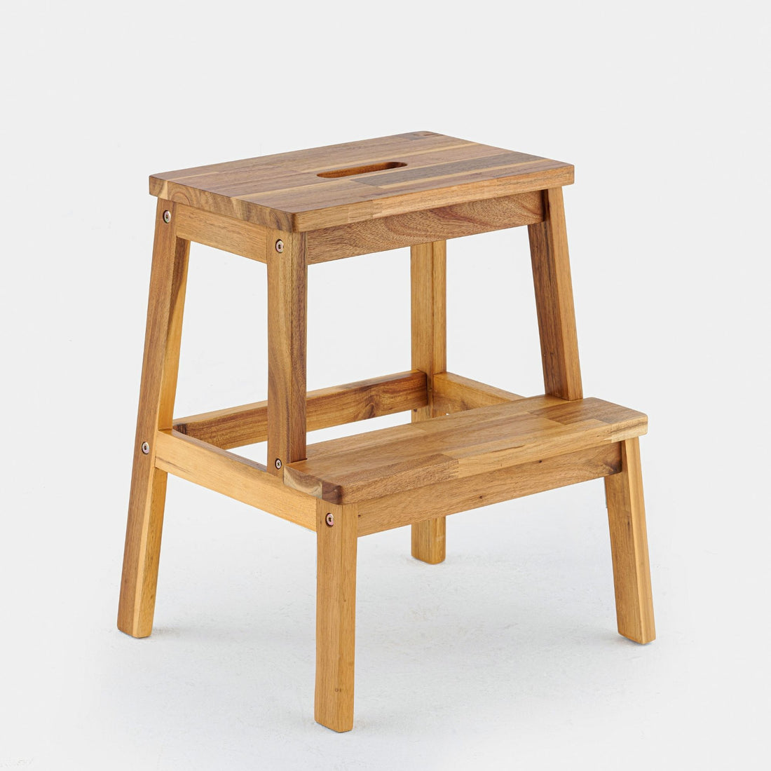 Acacia Wood Two Steps Stool Small Size Rectangle Acacia Wood Light Brown Primary Living Space American Design Acacia Wood