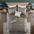 5 Piece Jacquard Bedspread Set With Throw Pillows Blue Brown Queen Queen Blue Brown Cotton