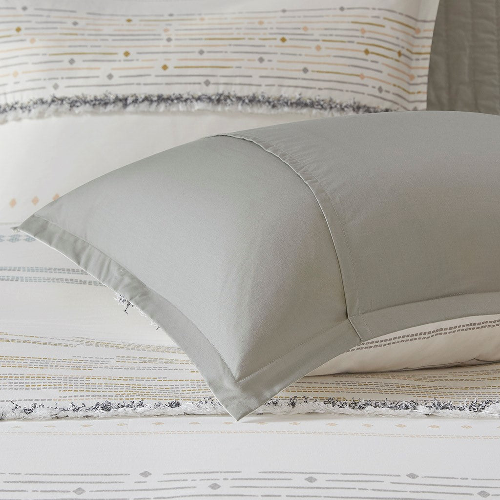 Cotton Printed Comforter Set With Trims Off White Gray King Cal King King Off White Gray Cotton