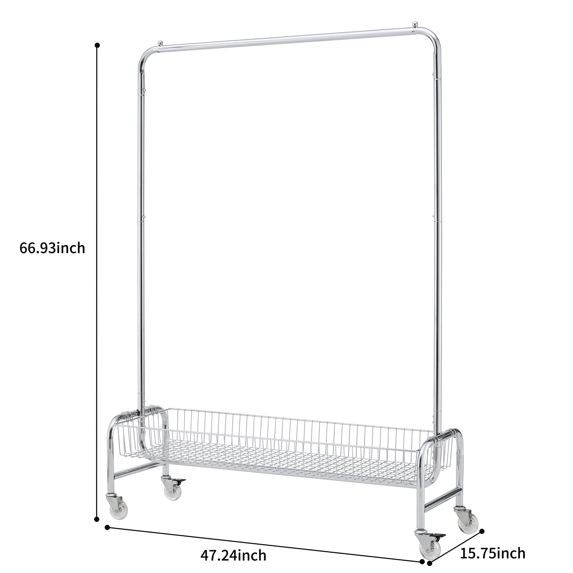 Garment Rack With Basket On Wheels Rolling Clothes Rack For Hanging Clothes Heavy Duty Garment Rack,2 Pcs In One Carton Silver Iron
