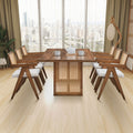 86.61 Inch Oversize Rectangular Waves Dining Table,Wooden Dining Table For 6 Persons,Mid Century Modern Large Kitchen Table For Living Room,Bohemian Dining Table With Rattan Weave For Restaurant Oak