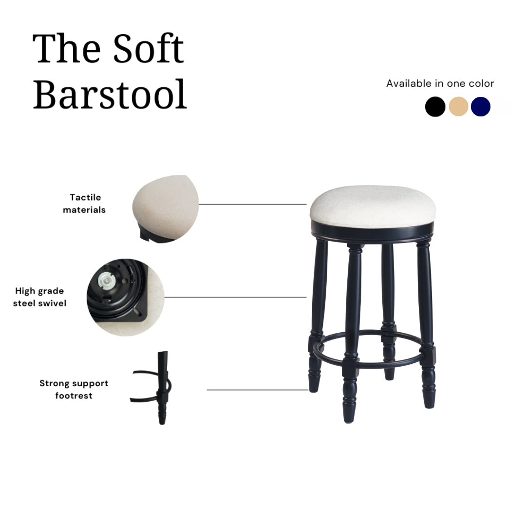 Bar Stools Set Of 2 Black Color, 360 Degree Swivel, Accent Wooden Swivel Seat Counter Height Bar Stool,White Cushion Seat, Barstool Perfect For Dining And Living Room Height 26" Cushion Solid White