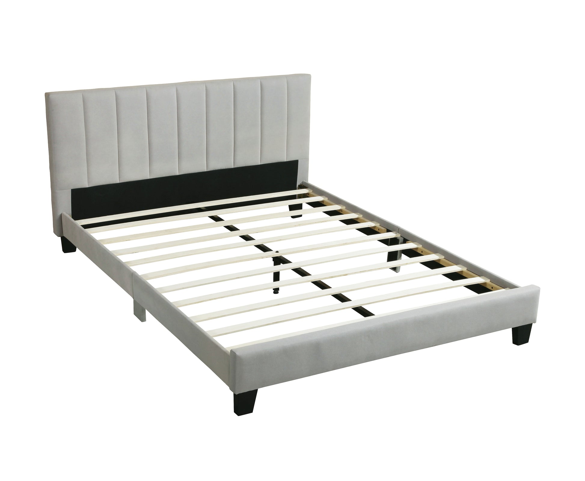 1Pc Eastern King Size Bed Beautiful Gray Polyfiber Vertical Tufted Hb Platform Bedframe Slats Bedroom Furniture Box Spring Not Required King Grey,Light Gray Wood Bedroom Modern,Transitional