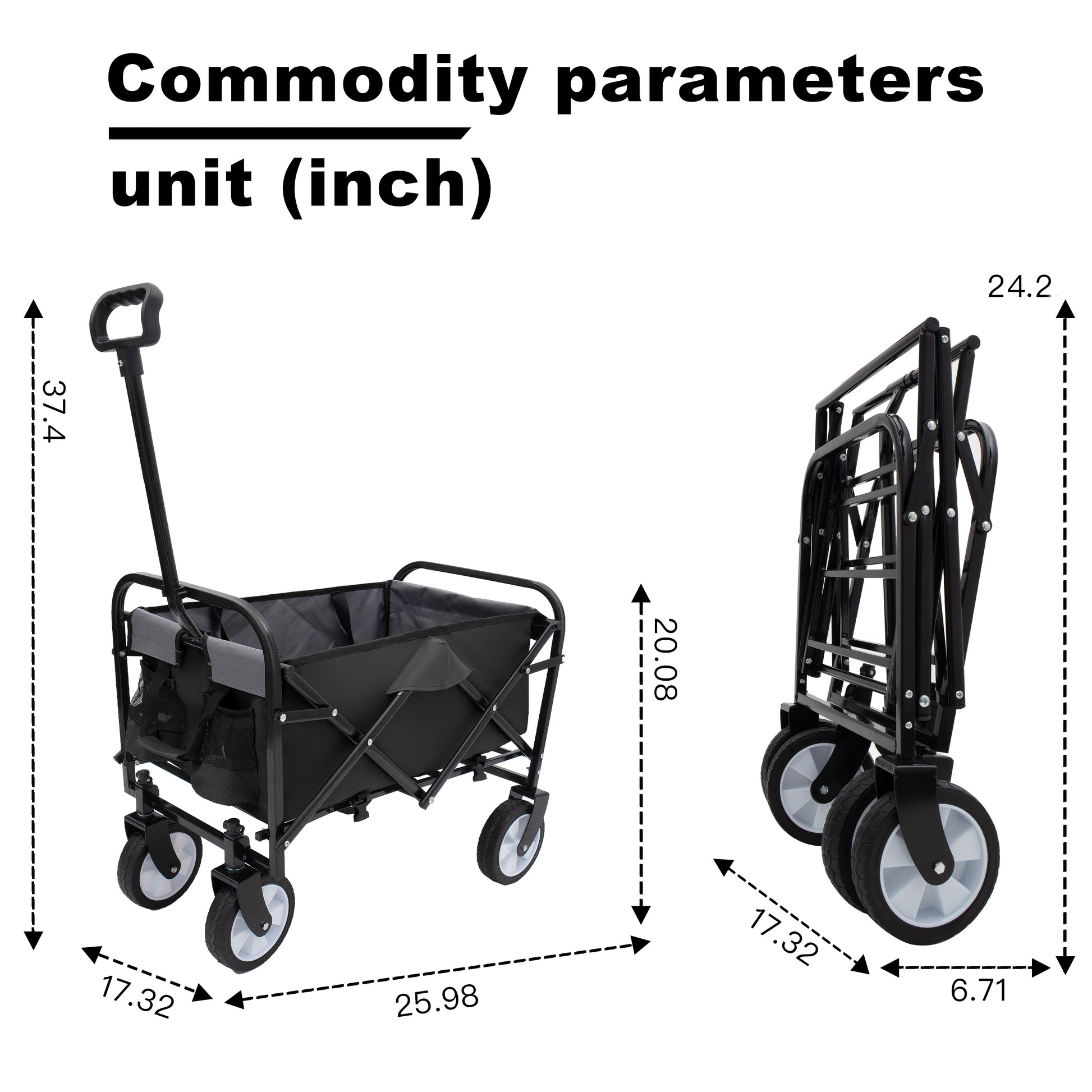 Minimeetall Strap Collapsible Foldable Wagon Cart With Strapping System, Beach Wagonutility Cartutility Wagon Grocery Cart For Camping Shopping Sports Gardeing Fishing Supports 225Lbs Black Black