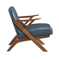 Brown Finish Solid Rubberwood Frame 1Pc Accent Chair Blue Faux Leather Upholstery Living Room Furniture Blue,Brown Primary Living Space Rubberwood Solid Wood