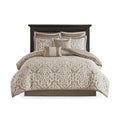 8 Piece Jacquard Comforter Set Tan Ivory Cal King California King Tan Ivory Polyester