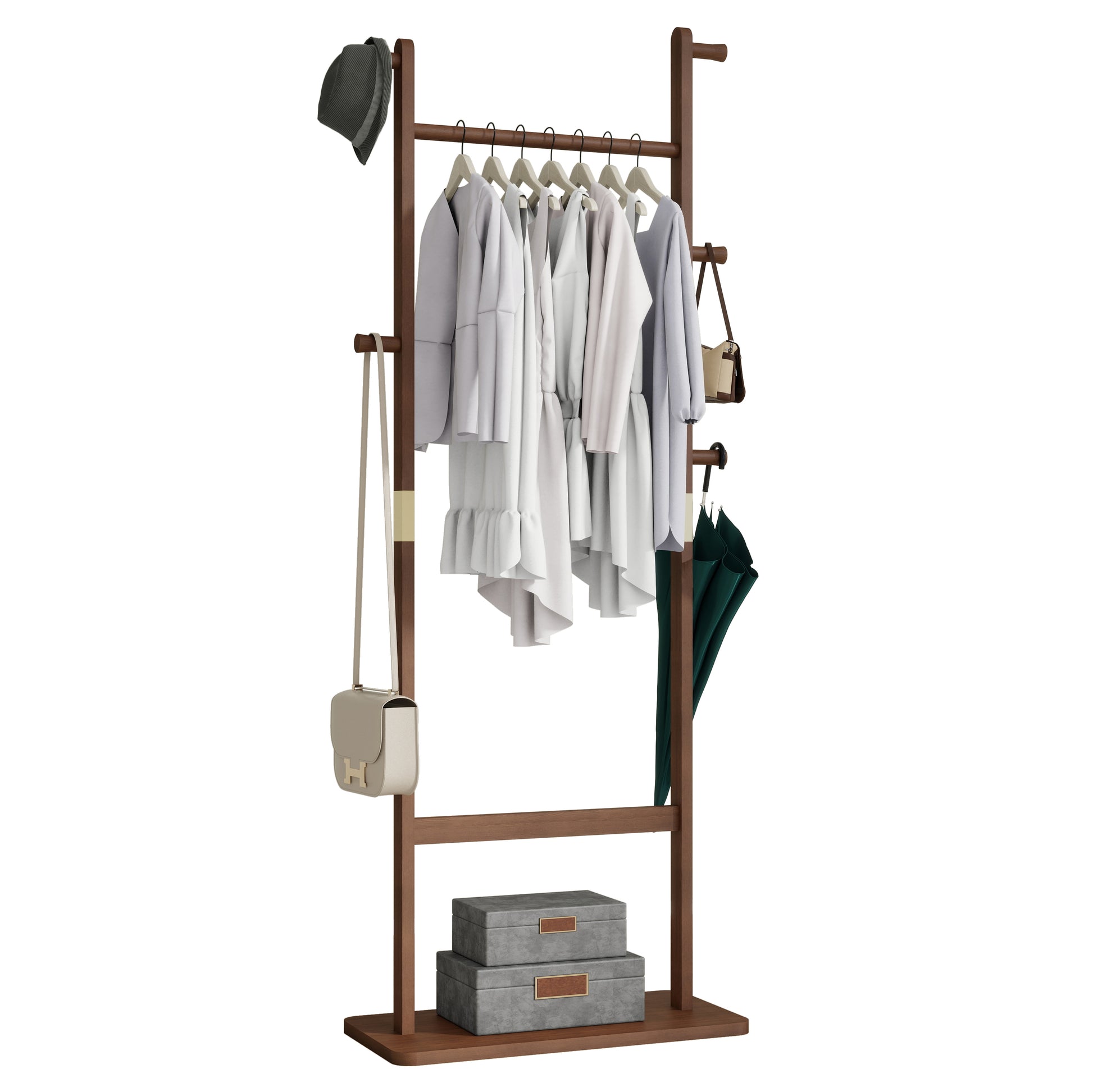 Coat Racks Solid Wood Hanger 23.6* 11*64.1In Solid Environmental Protection Easy To Assemble Beautiful Can Be Placed In The Bedroom Entrance Living Room Walnut Walnut Brown American Design,Art