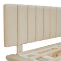 Queen Size Upholstered Floating Bed With Led Light And Usb Port, Velvet, Beige, Hydrualic Platform Bed Queen Beige Velvet