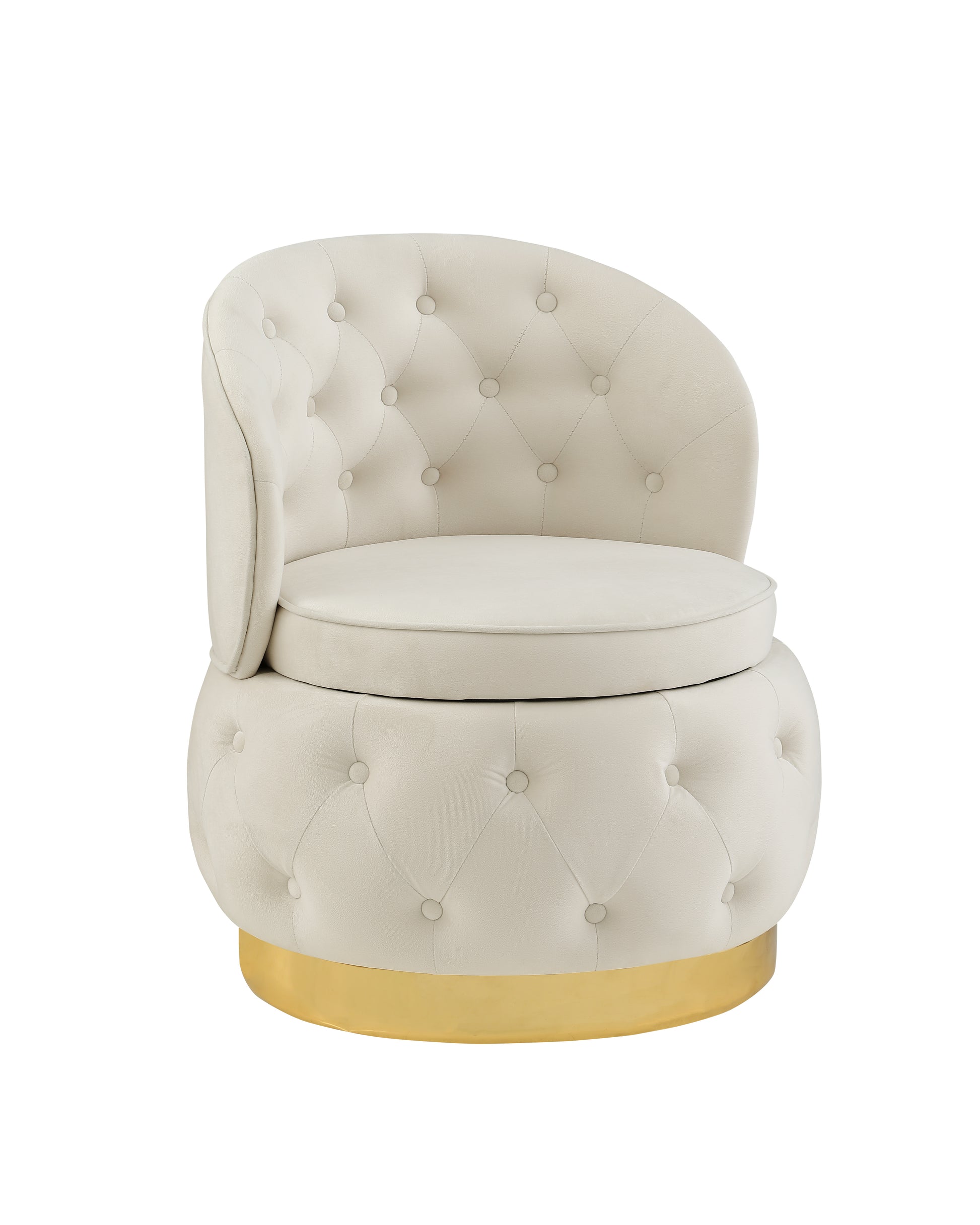 360 Degree Swivel Cuddle Barrel Accent Storage Chairs Beige Velvet