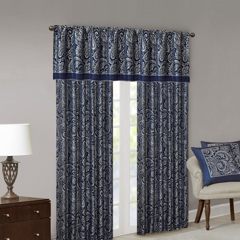 Jacquard Window Valance Navy 50X18" Navy Polyester