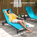 Outsunny Outdoor Chaise Lounge, 2 Piece Lounge Chair With Wheels, Tanning Chair With 5 Adjustable Positions For Patio, Beach, Yard, Pool, Blue Blue Fabric
