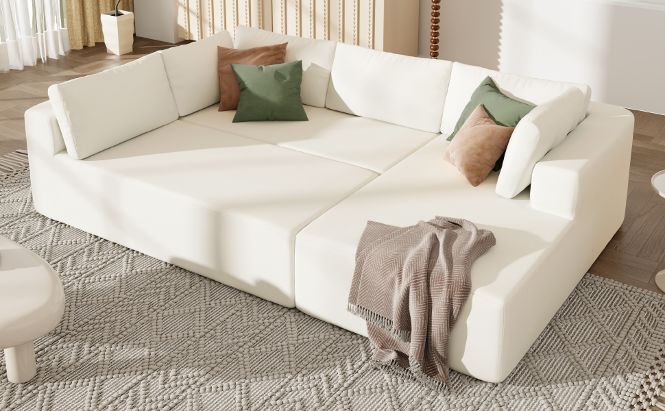 Modern Large Modular Sectional Sofa For Living Room, Bedroom, Salon, 3 Piece Free Combination Beige Polyester 3 Seat