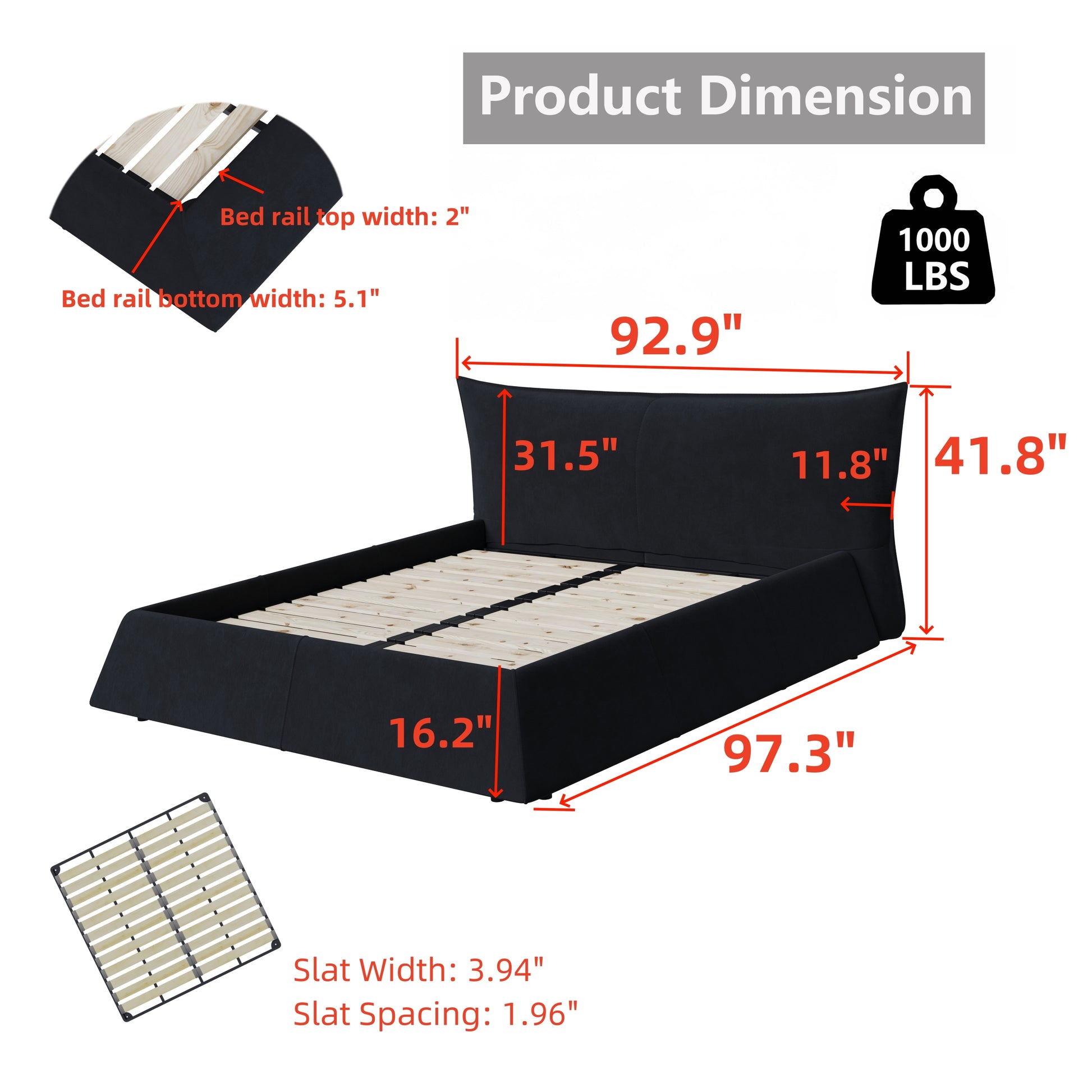 King Size Upholstered Platform Bed With Special Shaped Velvet Headboard, Metal & Solid Wood Frame,Black Box Spring Not Required King Black Pine Velvet Velvet