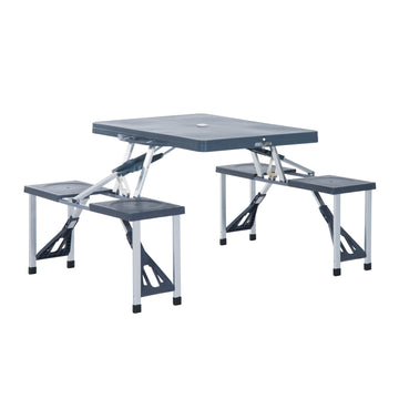 Outsunny Folding Picnic Table With Seats And Umbrella Hole, Portable Camping Chairs Set, 4 Seat, Aluminum Frame, Dark Gray Dark Grey Aluminum