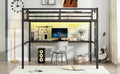 Metal Full Size Loft Bed With Power Outlet And Led Lighted, Space Saving, Noise Reduced, Black Full Black Metal
