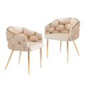 Set Of 2 Luxury Handmade Accent Chair With Gold Legs, Modern Velvet Armchair For Living Room And Bedroom Beige Foam Velvet