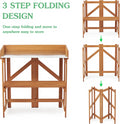 Folding Potting Bench Outdoor Solid Wood Foldable Garden Workbench Station For Planting Horticulture With Shelves Reddish Brown Solid Wood