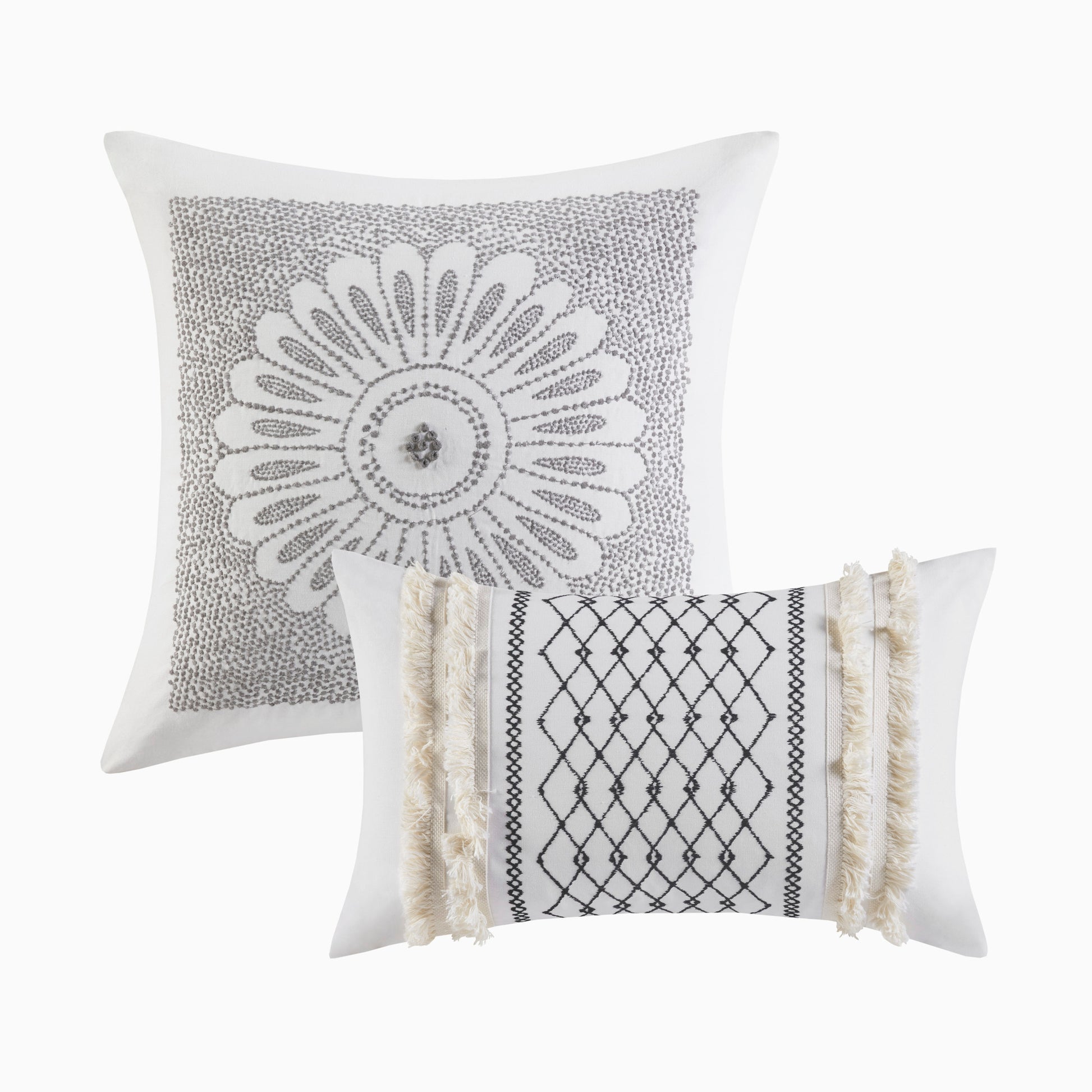Cotton Printed Comforter Set With Chenille White Navy Full Queen Queen White Navy Cotton
