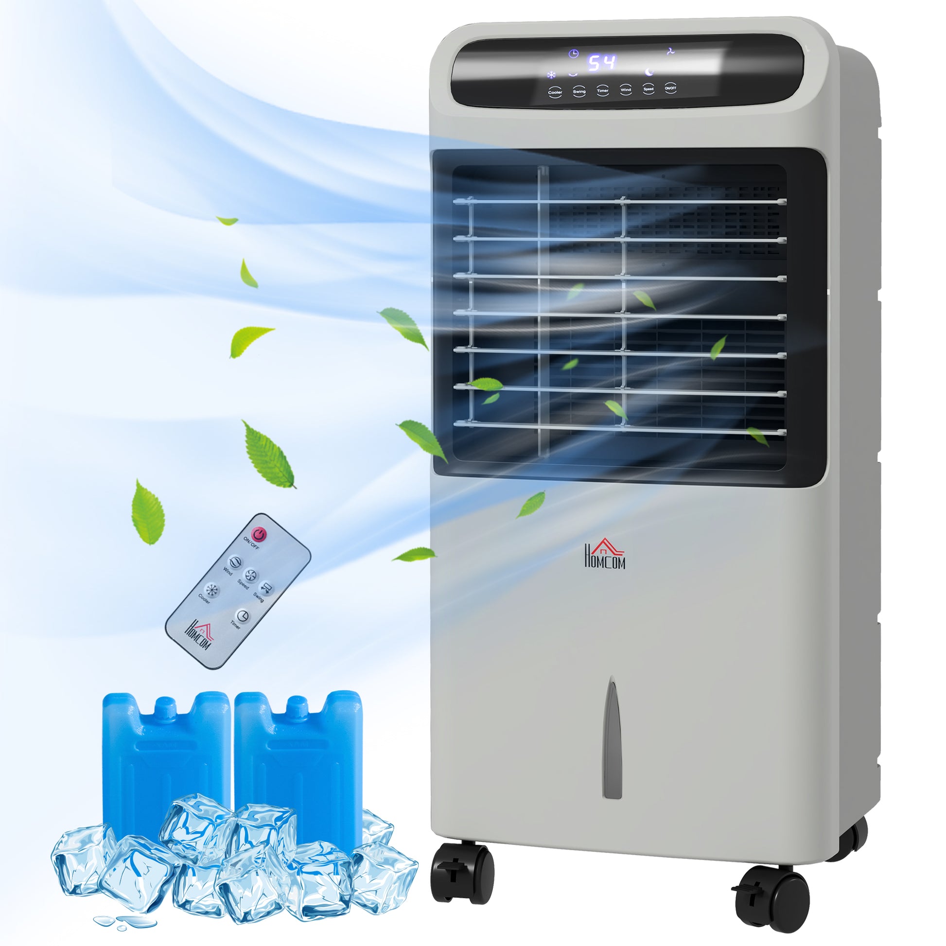 Homcom 32" Evaporative Air Cooler With 3.2 Gal Water Tank, 60 Oscillating, 3 In 1 Ice Cooling Fan, Portable Swamp Cooler With Humidifier For Home Office, 3 Modes, 3 Speeds, 12H Timer, Remote, Gray