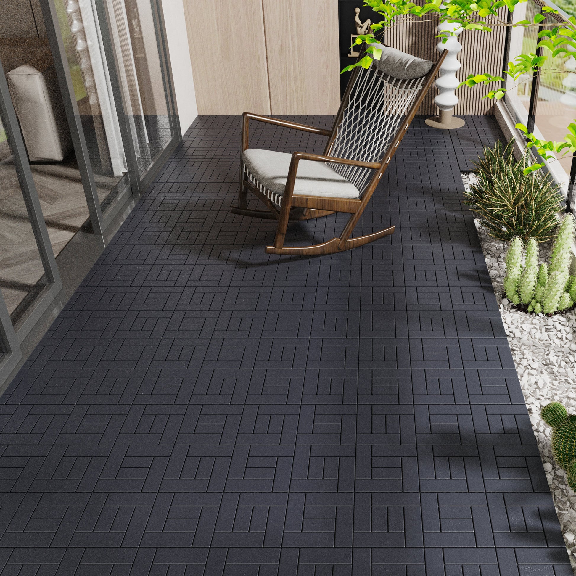 Zz Style 12" Patio Deck Tiles, Diy Module Interlocking Decking Tiles Floor Tile,Easy And Quick Installation Court Tiles For Porch Poolside Balcony Backyard 44Pcs Dark Gray Grey Polypropylene