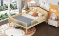Full Size Wood Platform Bed With House Shaped Headboard, Led And Built In Storage, Natural Box Spring Not Required Full Natural Wood Bedroom Bed Frame Wood