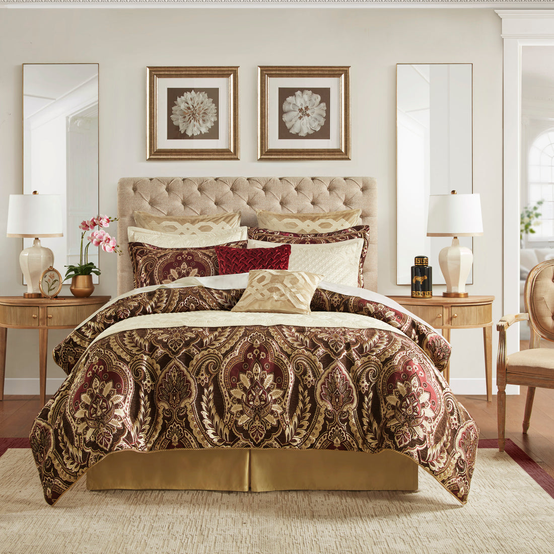 4 Piece Comforter Set Burdy Queen Multicolor Polyester