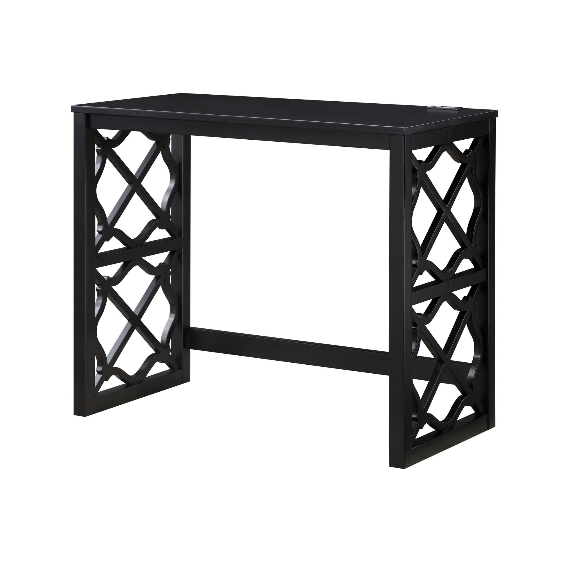 Desks And Stool Set 3Pc Black Finish Rolling Desk With Casters, 2 Charging Ports Home Office Furniture Black Primary Living Space Contemporary Desk Rectangular Wood