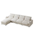 128 Inch Corduroy With Cup Holder Super Large L Shaped Sofa, Movable Footrest, Four Waist Pillows And Four Back Cushion, With Usb Port And T Pyce Port Beige Corduroy 3 Seat