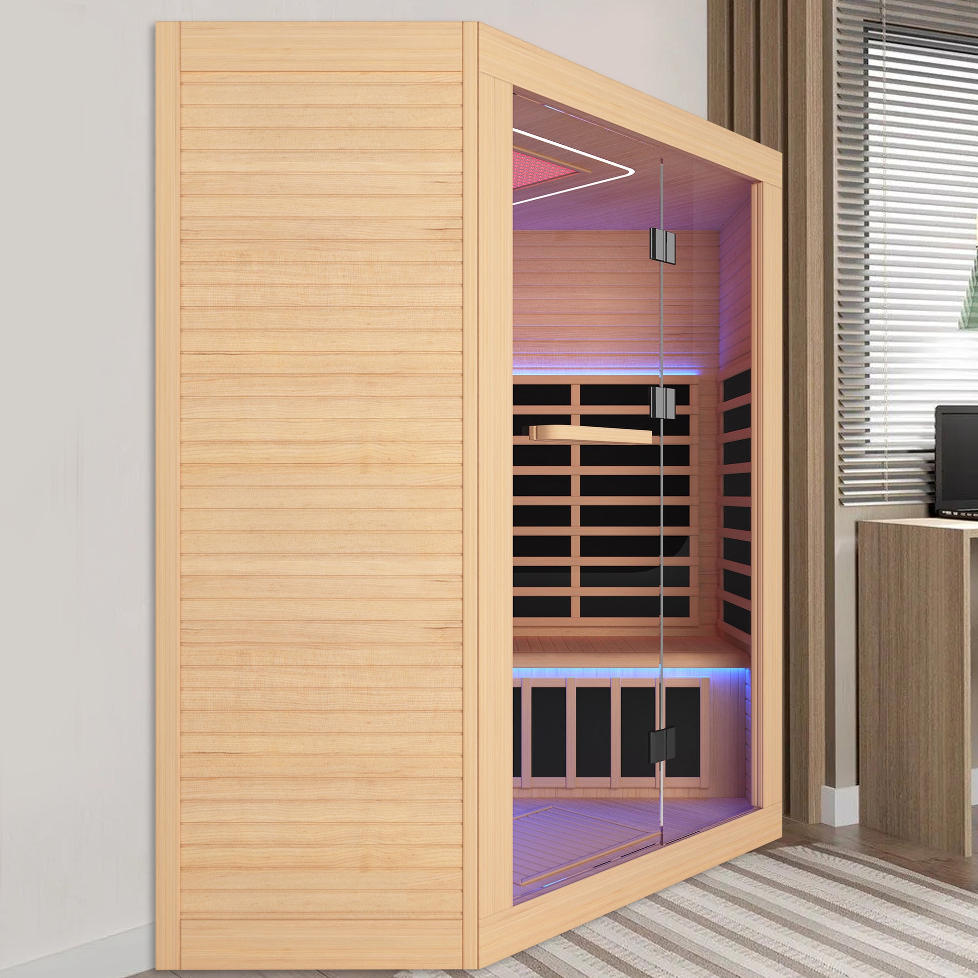 Canadian Hemlock Pentagonal Double Sauna Natural Graphite Bathroom Wood Paper Glass
