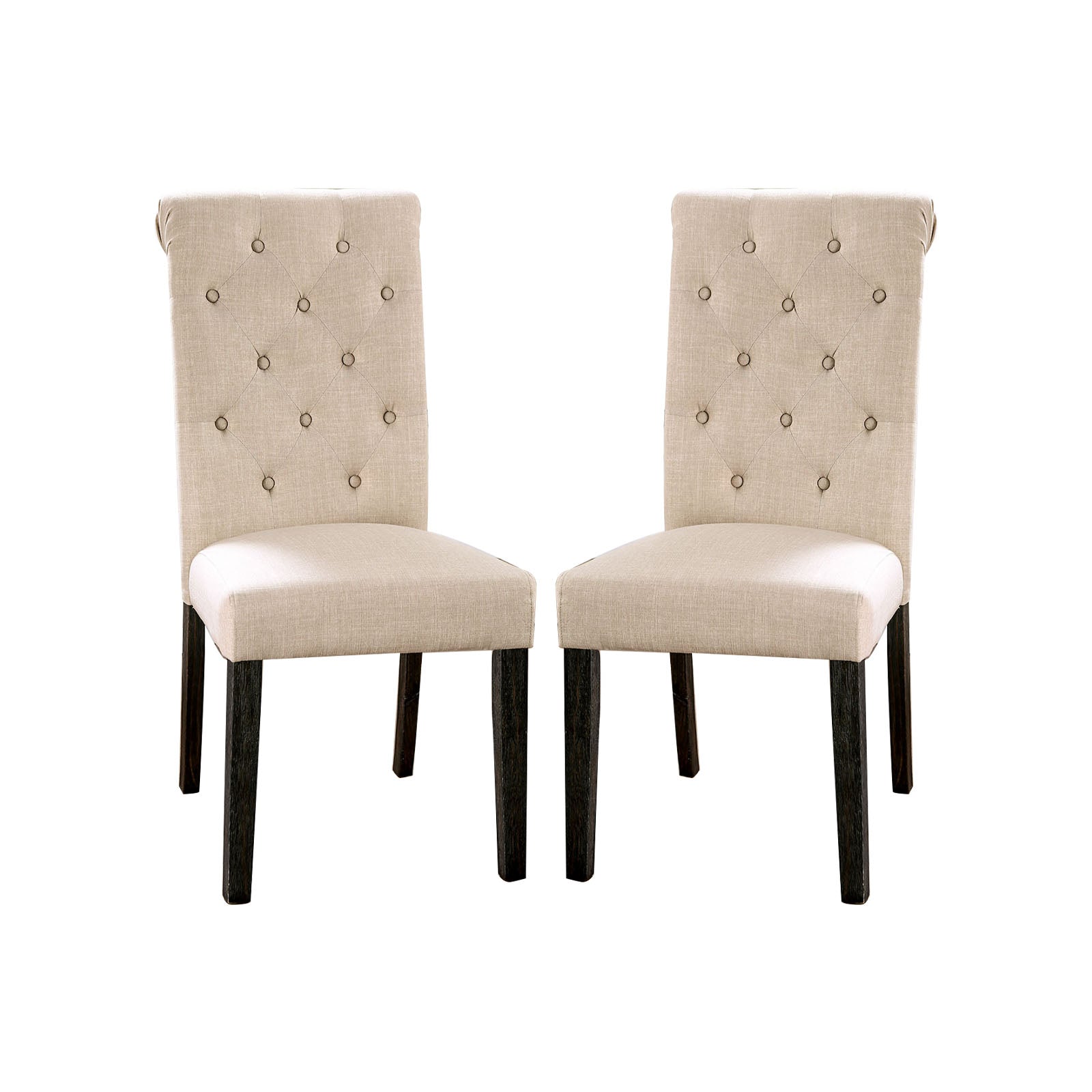 Set Of 2 Fabric Upholstered Dining Chairs In Antique Black And Ivory Solid Ivory Dining Room Rustic Set Of 2 Fabric,Solid Wood Mdf